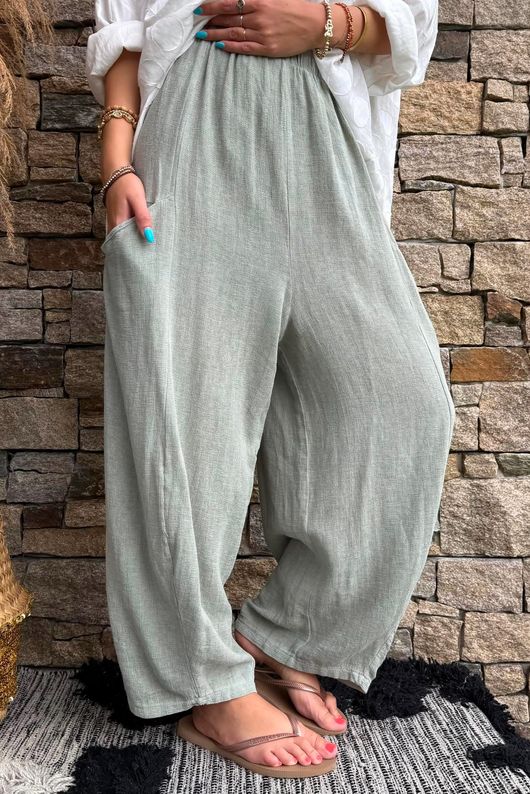 Lina Linen Blend Barrel Pant Washed Khaki